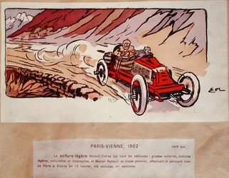 Marcel Renault (1872-1903) dans sa Renault Frères participant au rallye Paris-Vienne en 1902