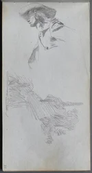 Carnet de croquis, page 27 : Étude de détail pour "Sur une terrasse" et étude de paysage