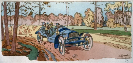 Georges Sizaire sur sa propre voiture, à la Coupe des voiturettes