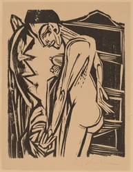 Femme nue devant un cabinet, 1916
