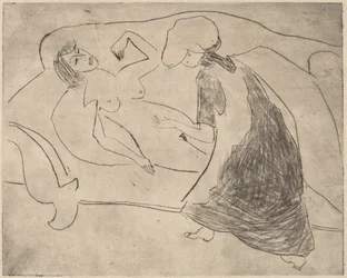 Fille, avec une autre lui frottant le ventre, 1910