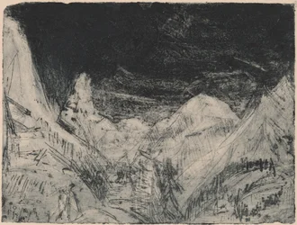 Paysage de montagne avec petits faucheurs