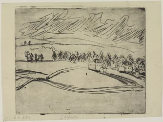 Champs et maisons dans les monts Métallifères