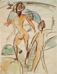 Baigneuse avec chapeau