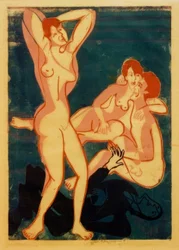 Trois nus et homme allongé