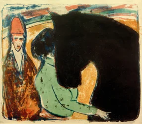 E. L. Kirchner, étalon noir, cavalière et clown