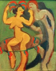 Danseuse jaune avec partenaire gris