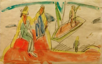 Personnes et bateau sur la plage