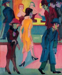 Scène de rue devant le salon de coiffure, 1926
