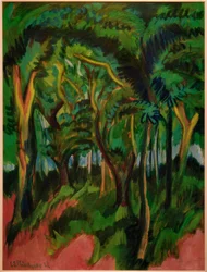 Intérieur de forêt avec premier plan rose
