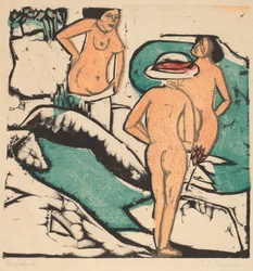Femmes se baignant entre des pierres blanches, 1912