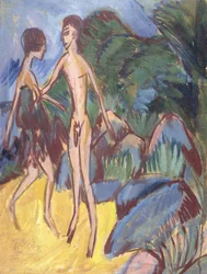 Jeune homme et jeune fille nue sur la plage, 1913