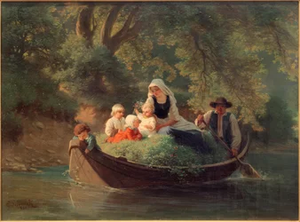 Famille de paysans dans un bateau