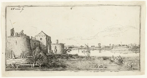 Dix paysages : Ville fortifiée à gauche d