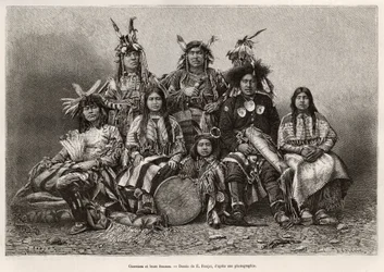 Guerriers indiens et leurs épouses (Texas). Gravure pour illustrer l