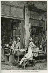 Marchands de perles à Jaffa (Israël). Gravure par E. Ronjat pour illustrer La Syrie d