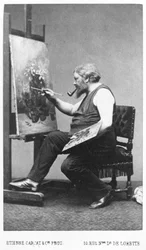 Gustave Courbet peignant son chevalet (photo)
