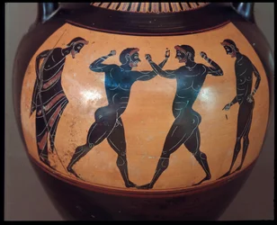 Civilisation étrusque : amphore en terre cuite décorée d