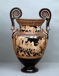 Civilisation étrusque : cratère en terre cuite avec volutes représentant l