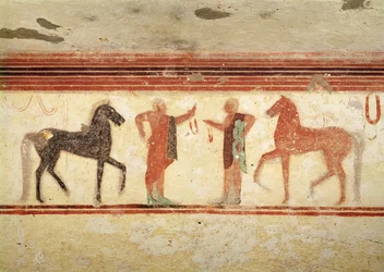 Chevaux et cavaliers tenant les rênes, de la Tombe du Baron, vers 500 av. J.-C.