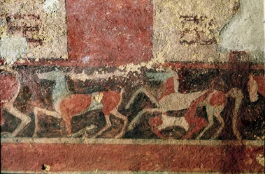 Chevaux et cavalier (détail de fresque, 510 av. J.-C.)