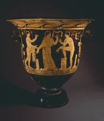 Krater (grand vase) du Peintre de Nepi. Céramique à figures rouges de Corchiano (Latium). Civilisation étrusque, IVe siècle av. J.-C.