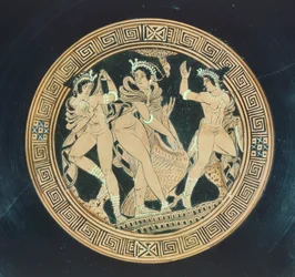 Kylix, détail. Poterie à figures rouges. Civilisation étrusque, Ve-IVe siècle av. J.-C.