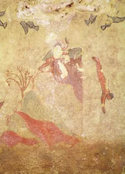Roche et plongeurs, de la Tombe de la Chasse et de la Pêche, c.520-10 av. J.-C. (peinture murale)
