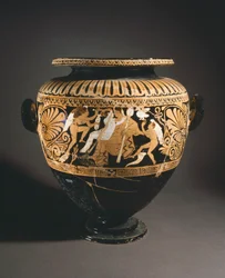 Stamnos (vase de stockage de liquide). Céramique à figures rouges de Porano (Ombrie). Civilisation étrusque, IVe siècle av. J.-C.