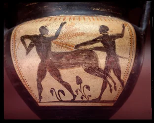 Cratère en terre cuite avec représentation de centauromachie, fin du VIe siècle av. J.-C.