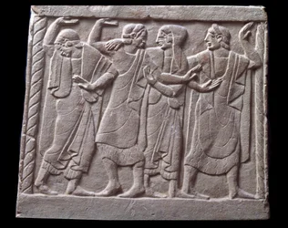 Scène de danse, bas-relief de pierre tombale en marbre