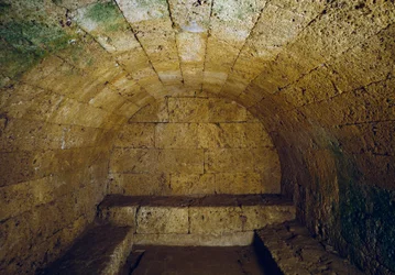 Civilisation étrusque : vue de la tombe del Gran Duca (Grand Duc), fin du 3e siècle av. J.-C. Chiusi, Italie