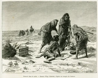 Enfouir dans le sable. Gravure d