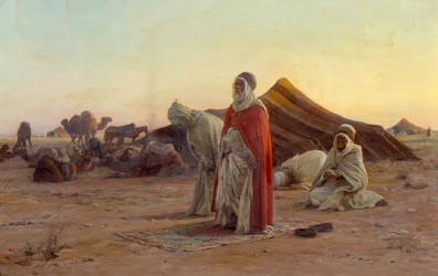 Tente dans le désert - La prière. Détail. Peinture d