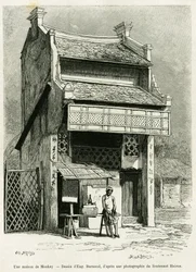 Une maison de singes. Gravure par Eugène Burnand, pour illustrer l