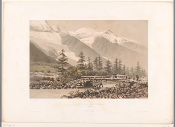 Vue de la vallée de Chamonix avec la rivière Arve (série: La Suisse, la Savoie et le Tyrol)