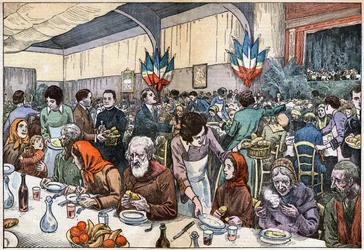 Un banquet pour les pauvres (charité - comité de charité - secours catholique - soupe - dame patronnesse). Le jour de Noël 1927, le cardinal Ferrari (dirigé à Paris par l