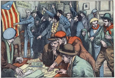 Les séparatistes catalans préparent leur complot à Paris. Illustration de Damblans. Dans « Le Pèlerin » du 28 novembre.