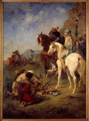 Chasse au faucon en Algérie : la curée. Peinture d’Eugène Fromentin (1820-1876)