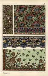Motif de géranium dans des motifs de papier peint, bordure et tissu