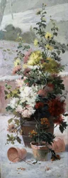 Fleurs de saison - Hiver. Peinture de Eugene Henri Cauchois (1850-1911). Collection privee.