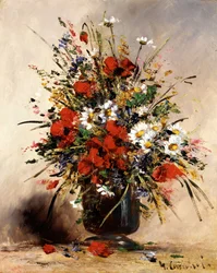 Fleurs sauvages dans un vase (fleurs de champs). Peinture de Eugene Henri Cauchois (1850-1911 French) Collection privee