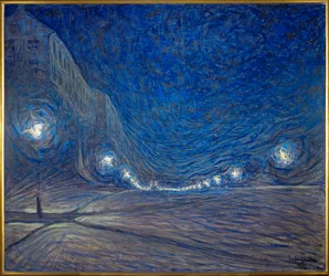 Rue Hornsgatan à Stockholm la nuit (huile sur toile)