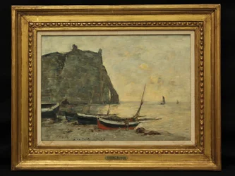 Bateaux à Étretat, vers 1860