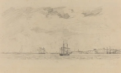 Paysage côtier avec des navires