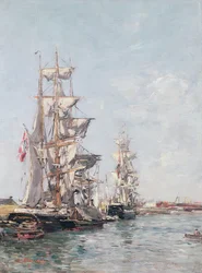 Bateaux à trois mâts au quai du port de Deauville, c.1888-89
