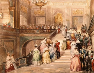 Le roi Louis-Philippe Ier (1773-1850) et la reine Marie-Amélie de Bourbon (1782-1866) reçoivent les invités à l