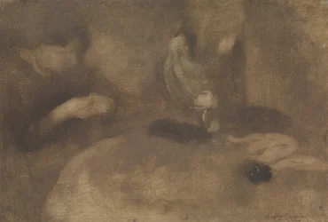 Femmes cousant à une table, vers 1894-96