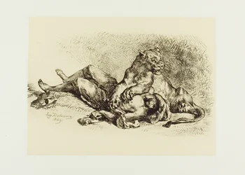 Lionne Déchirant la Poitrine d