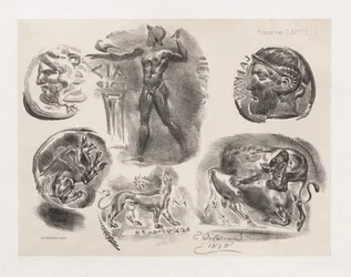 Feuille de six pièces antiques